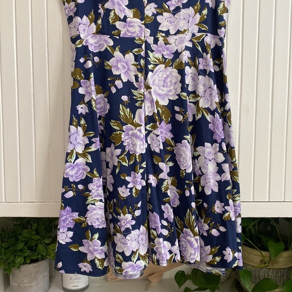 Navy Blue Floral Midi Dress - Large - Picture 6 of 8